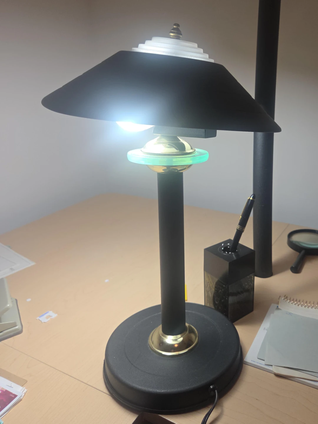 Black Desk Lamp with Brass Accents
