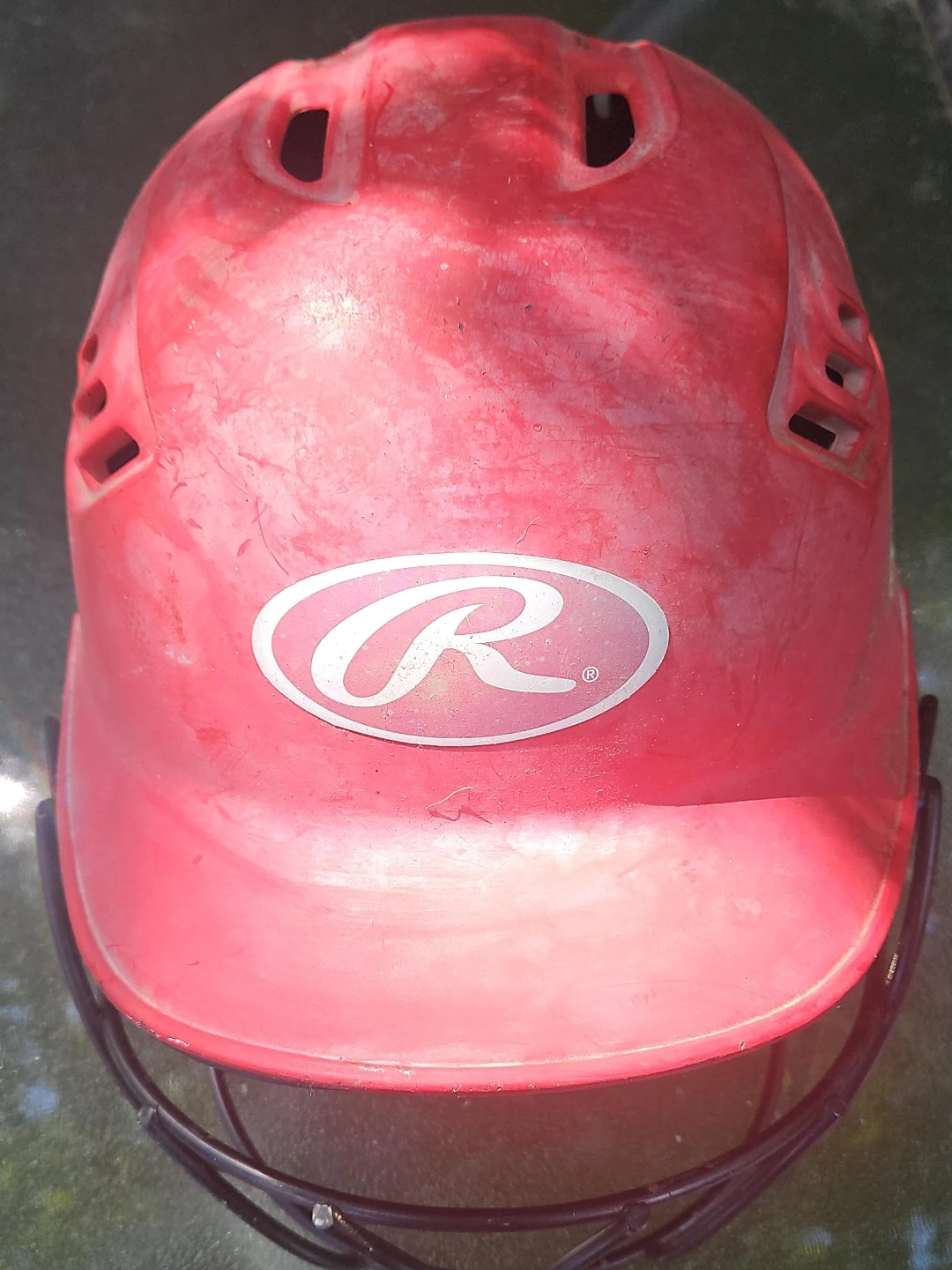 Rawlings Red Baseball Helmet with Face Guard