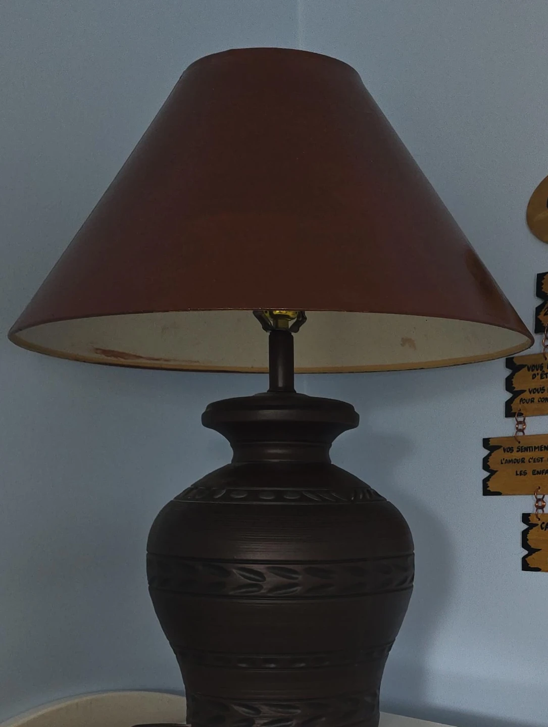 Brown Table Lamp with Decorative Base