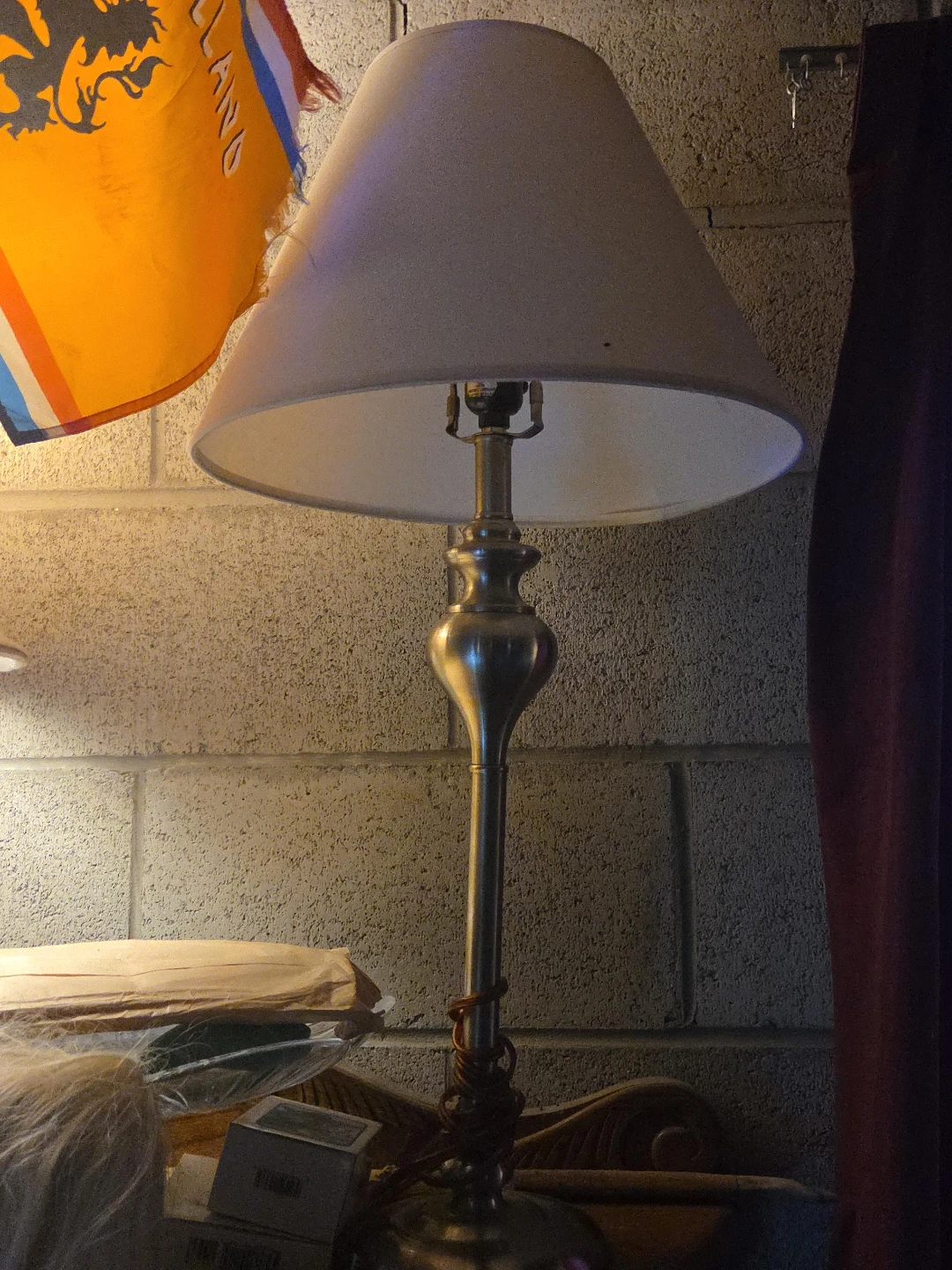 Silver Table Lamp with White Shade