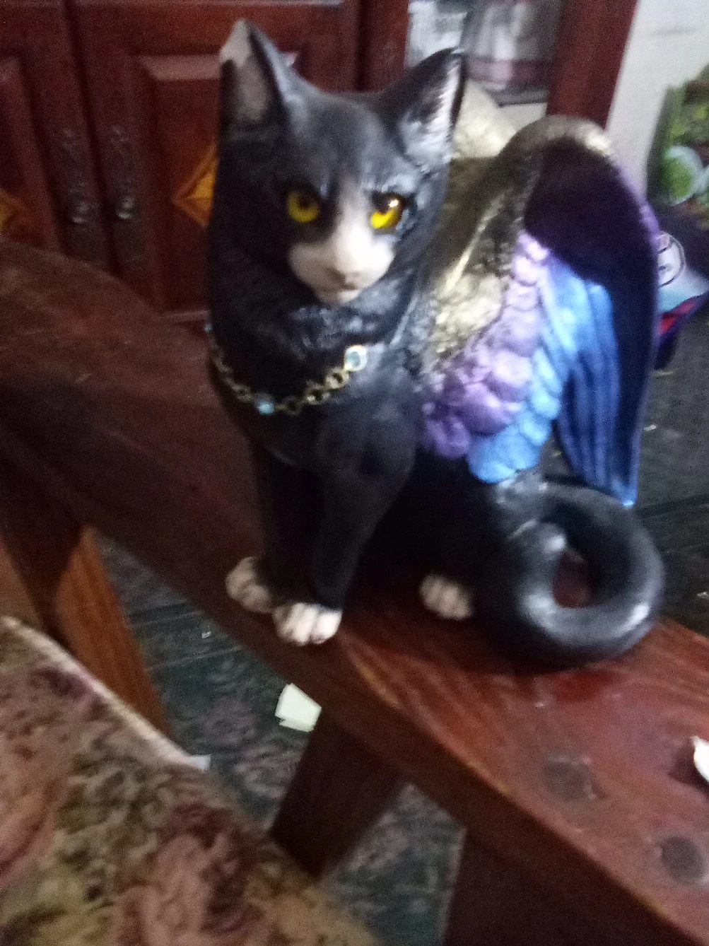 Winged Black Cat Figurine