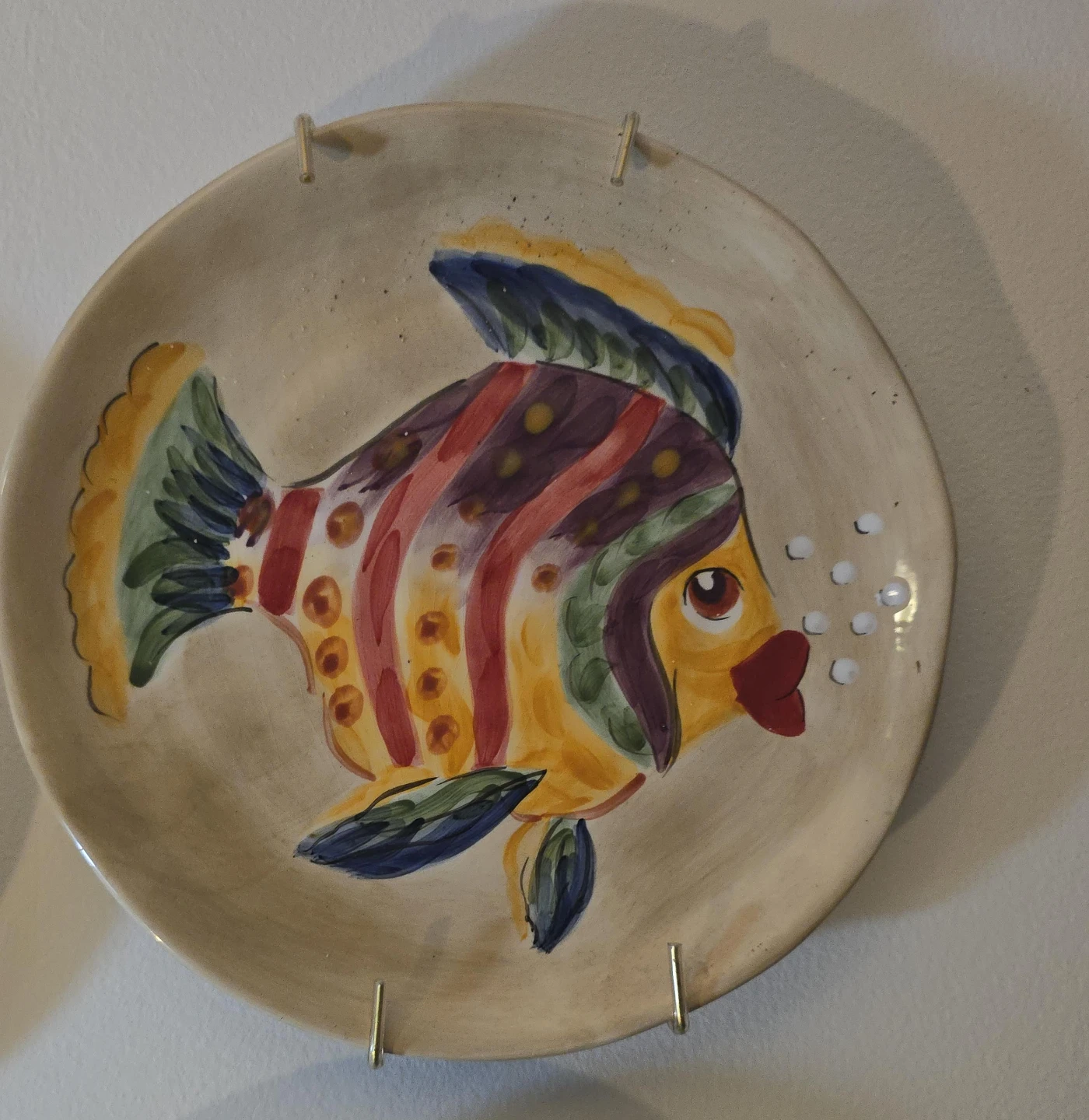 Decorative Ceramic Plate with Hand-Painted Fish