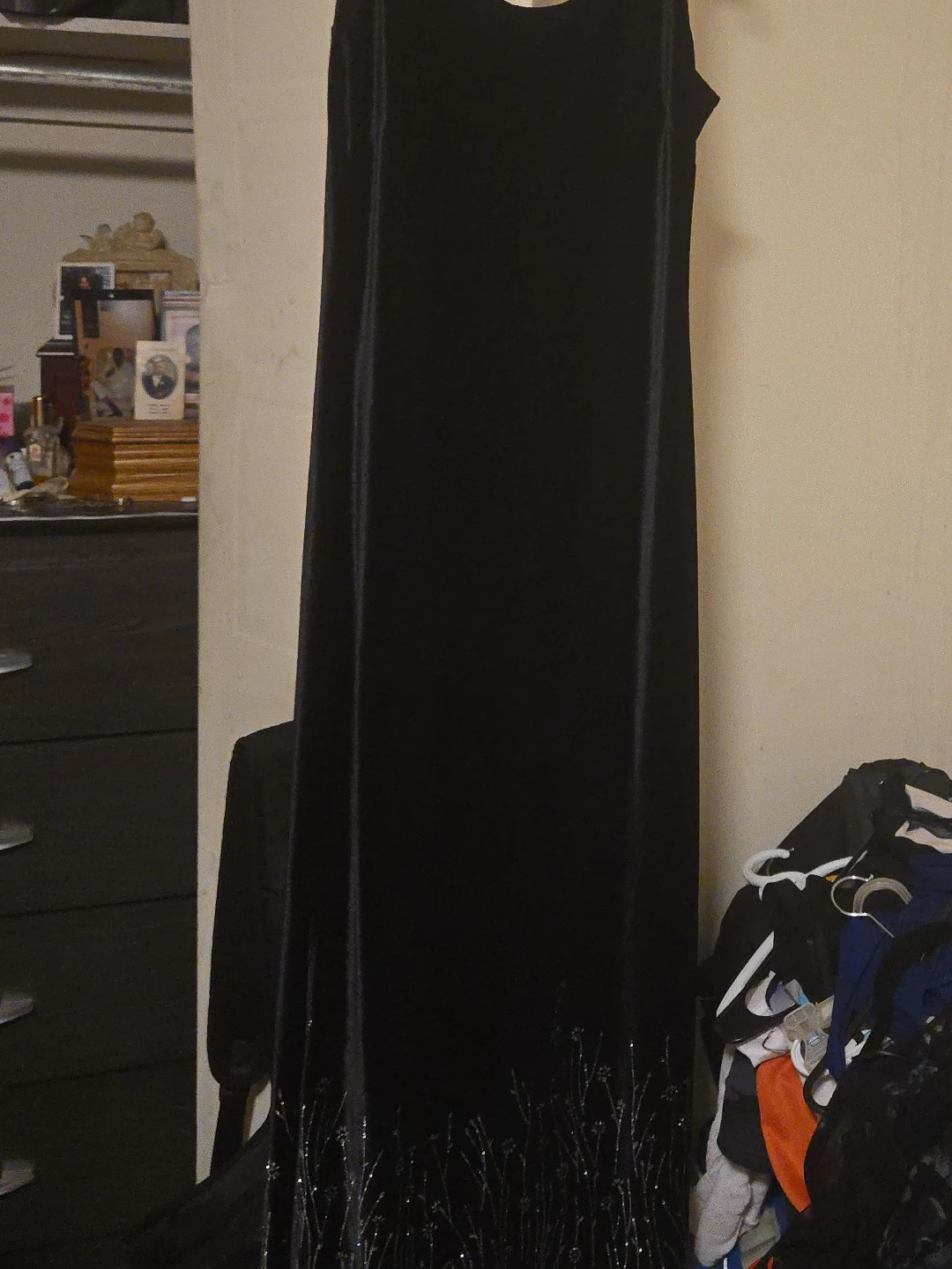 Black Maxi Dress with Embellished Hem
