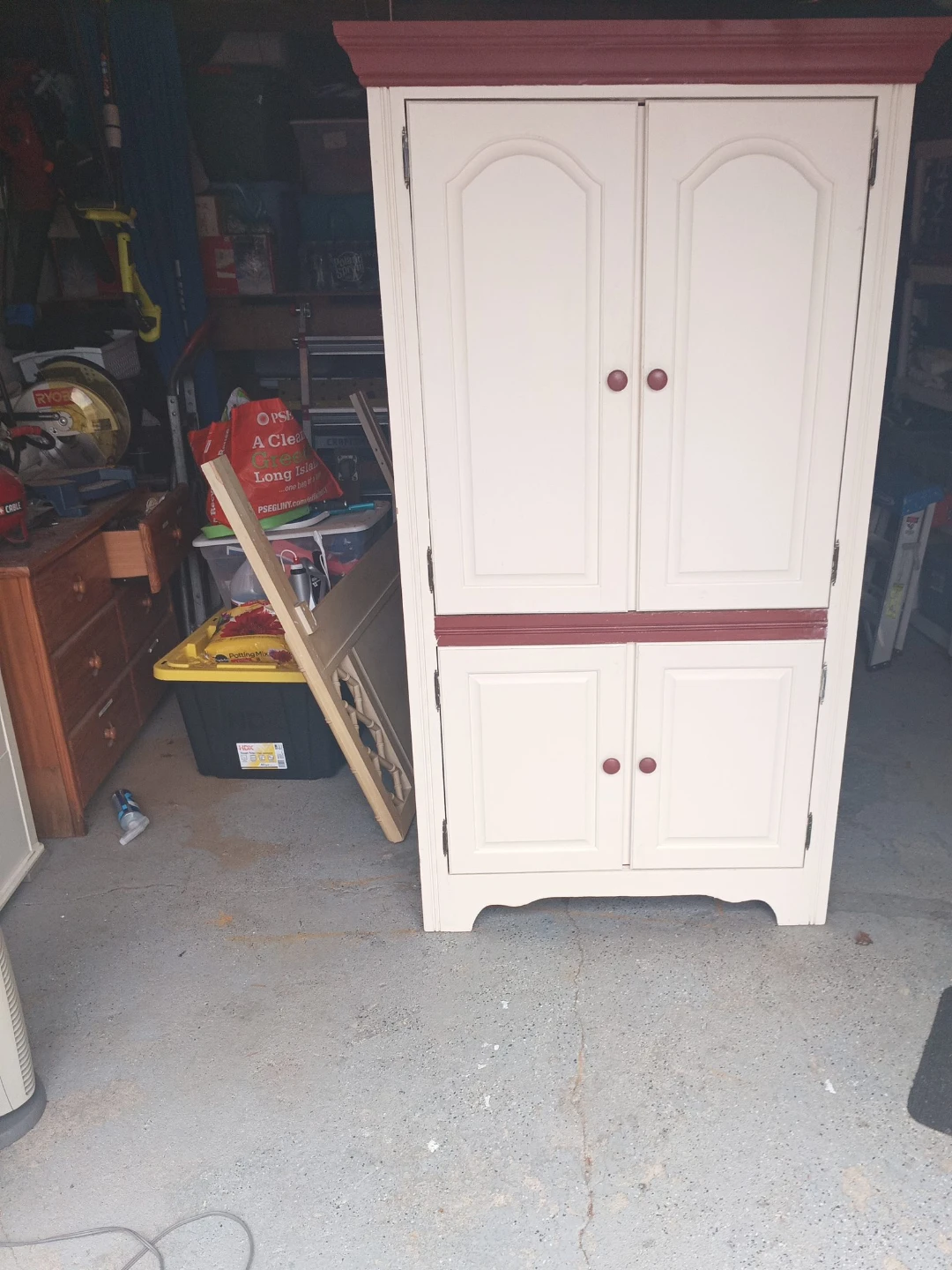 Cream and Red Armoire Cabinet
