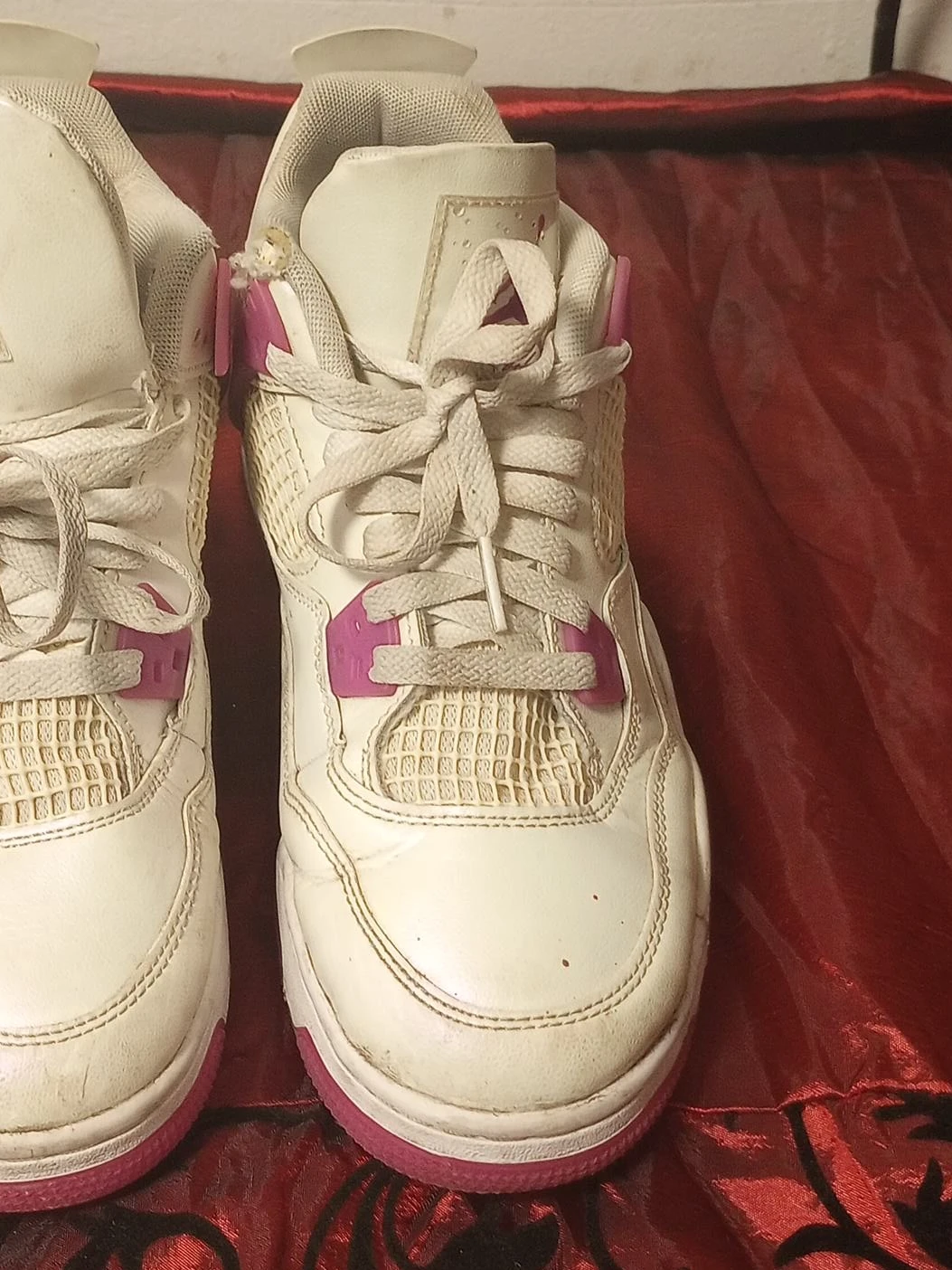 White & Pink Air Jordan 4 Sneakers