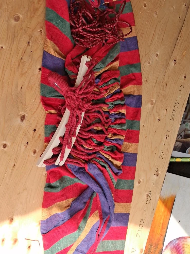 Striped Hammock with Wooden Spreader Bar
