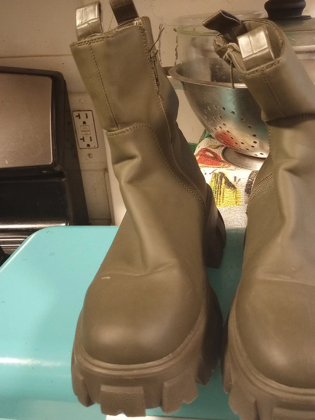 Olive Green Chunky Platform Boots