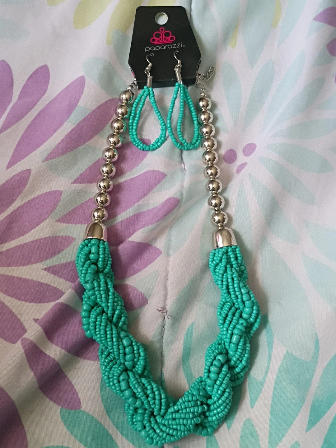 Paparazzi Teal Beaded Necklace and Earring Set