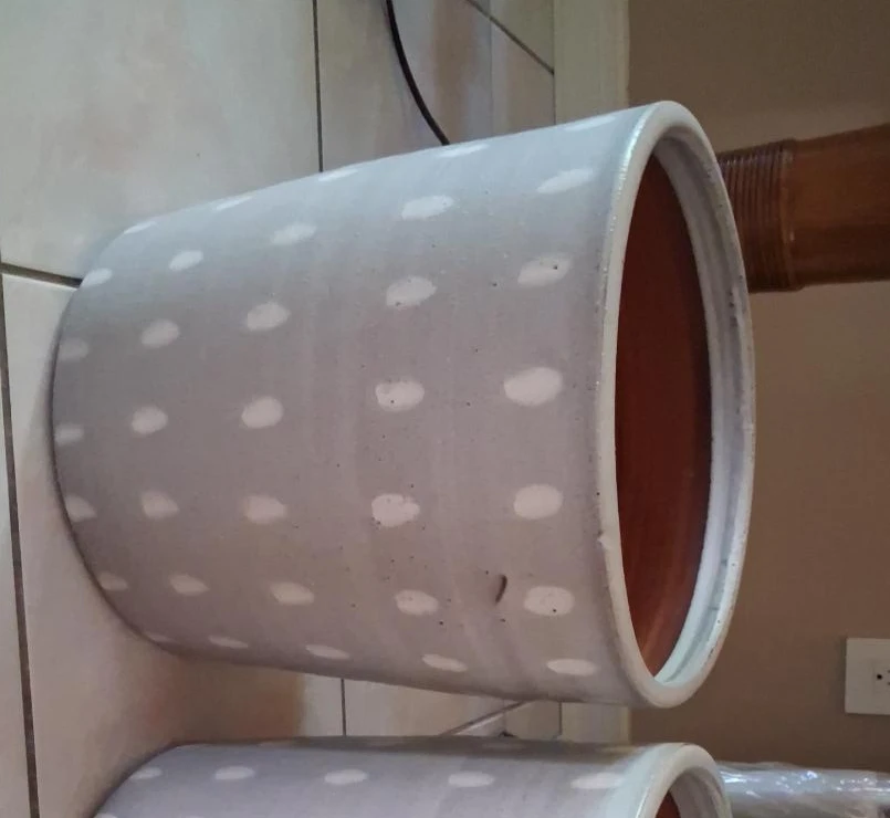 2 Grey Polka Dot Ceramic Planter Pot