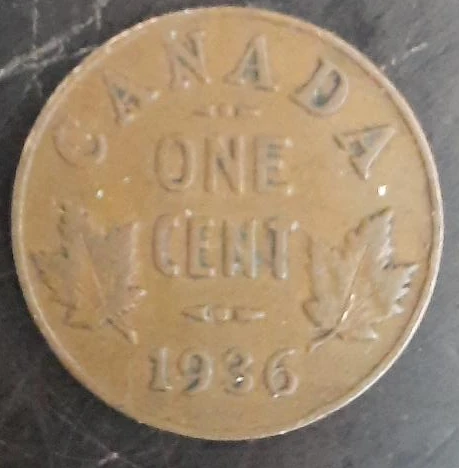 1936 Canadian One Cent Coin