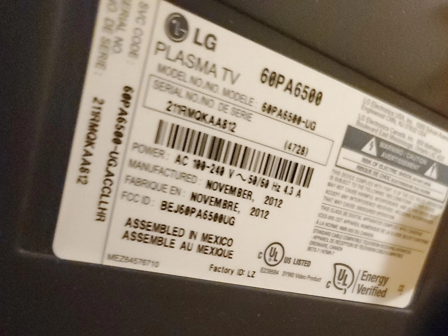 LG Plasma TV 60PA6500 - photo 2