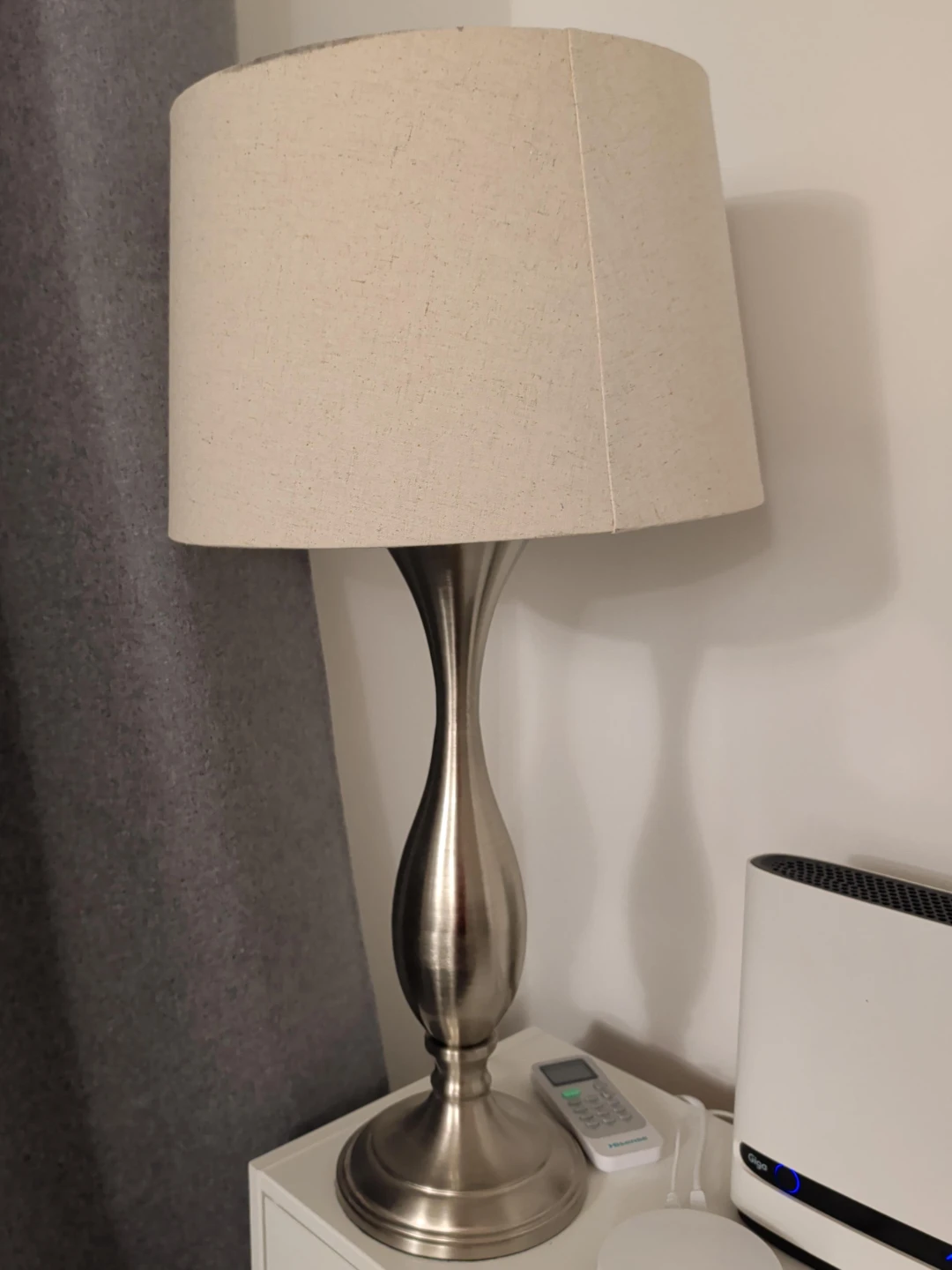 Silver table lamp with beige shade