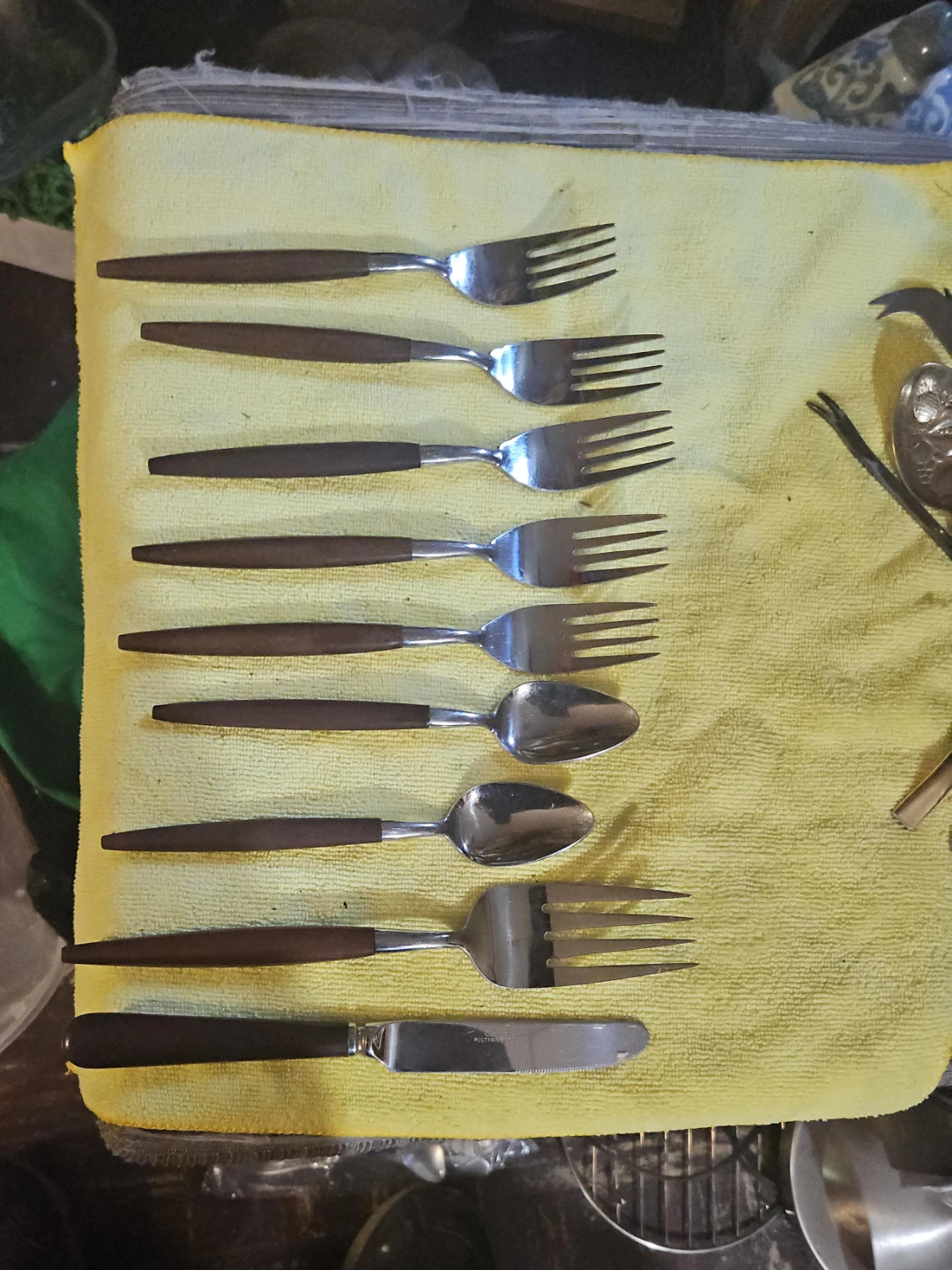 Set of 7 Forks and 2 Spoons with Wooden Handles
