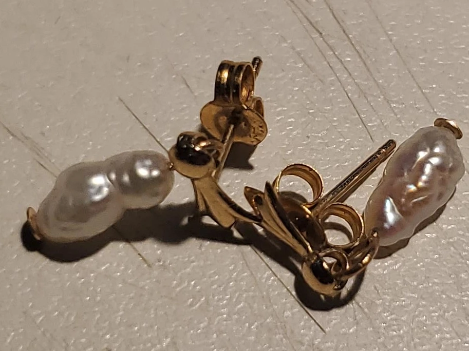 Gold Dangle Earrings with Baroque Pearls