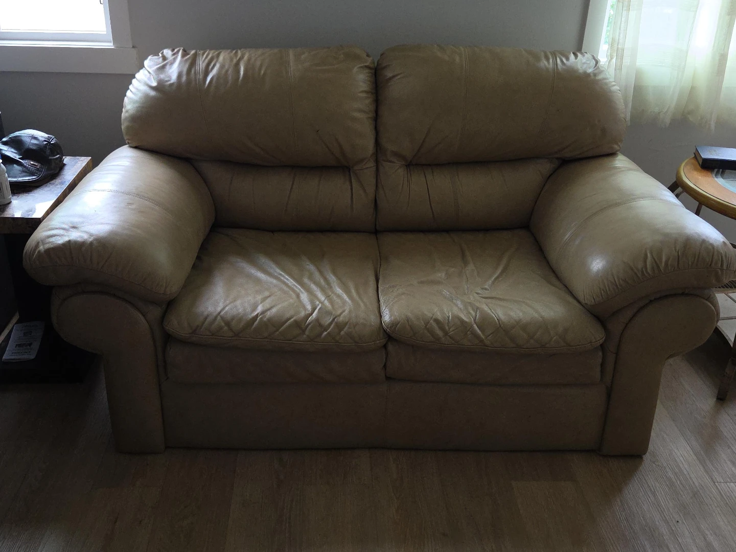 Tan Leather Loveseat