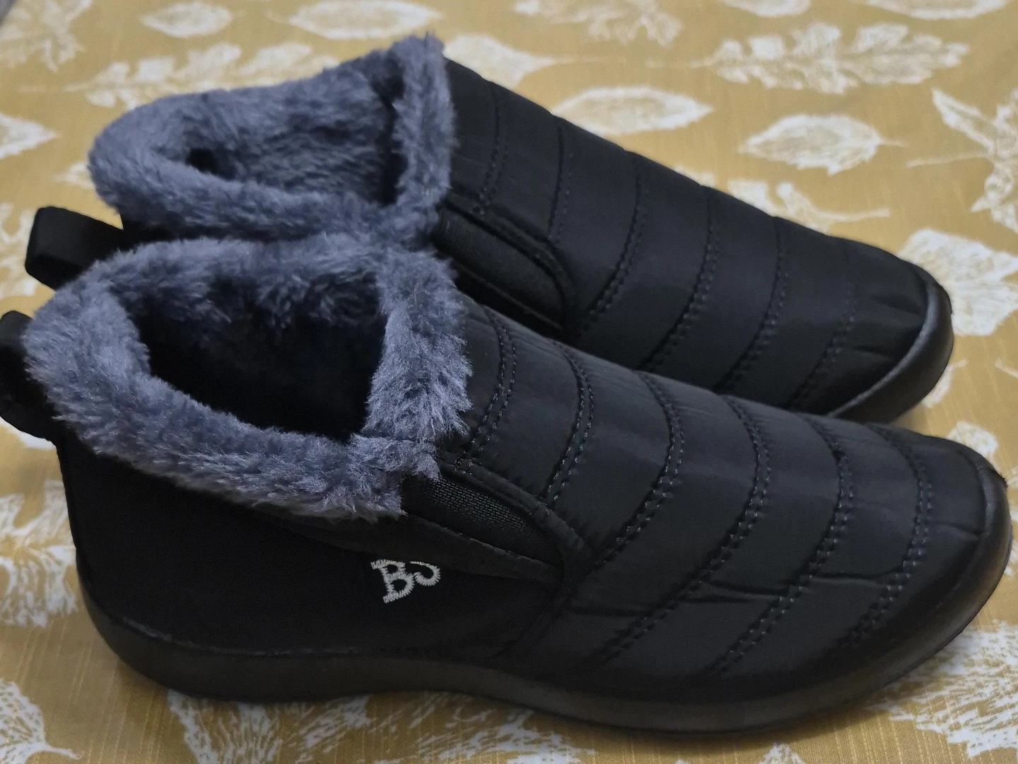 Black Quilted Fur Lined Slip-On Boots