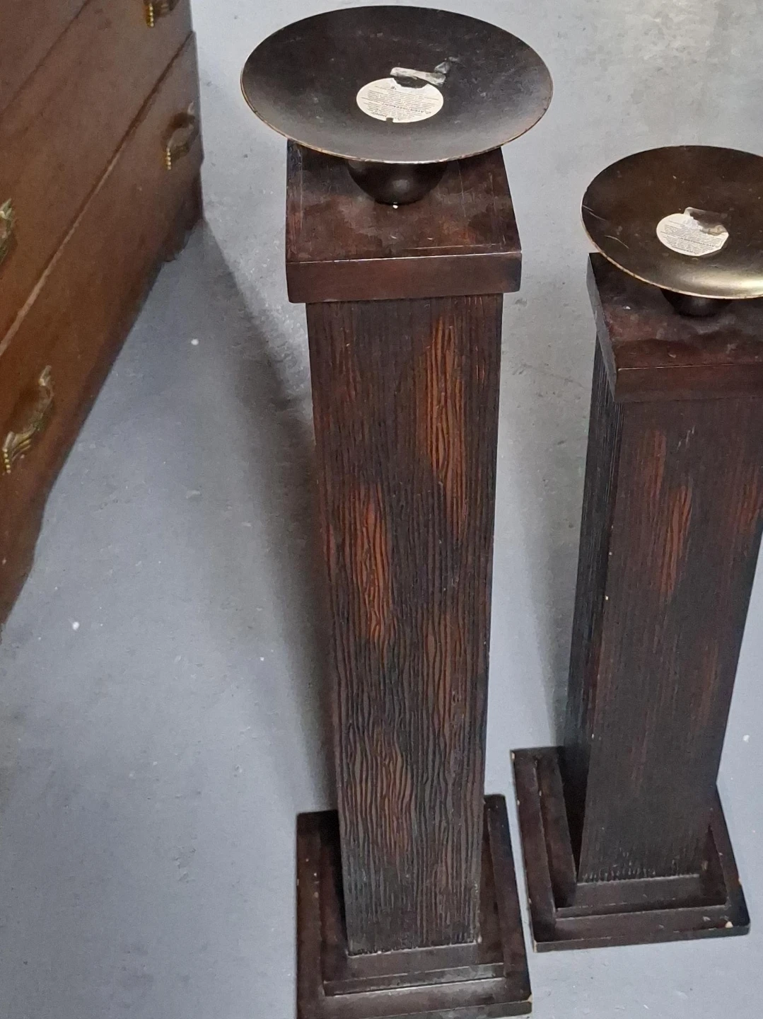 Set of 2 Tall Wooden Pedestal Candle Holders