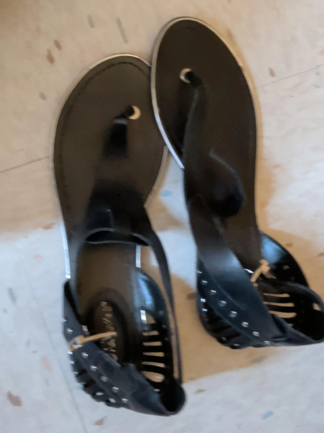 Black Thong Sandals with Studs