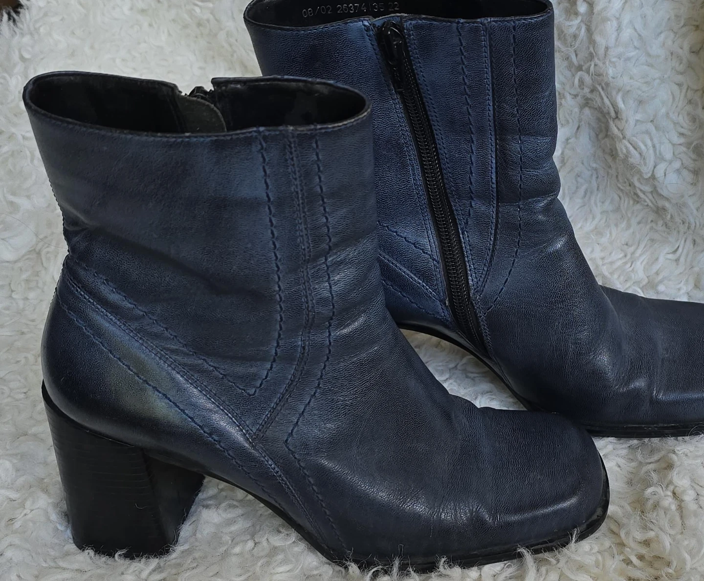 Women's Blue Leather Ankle Boots - photo 5