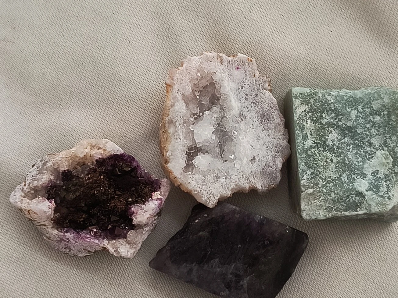 Natural gemstone and geode set of four