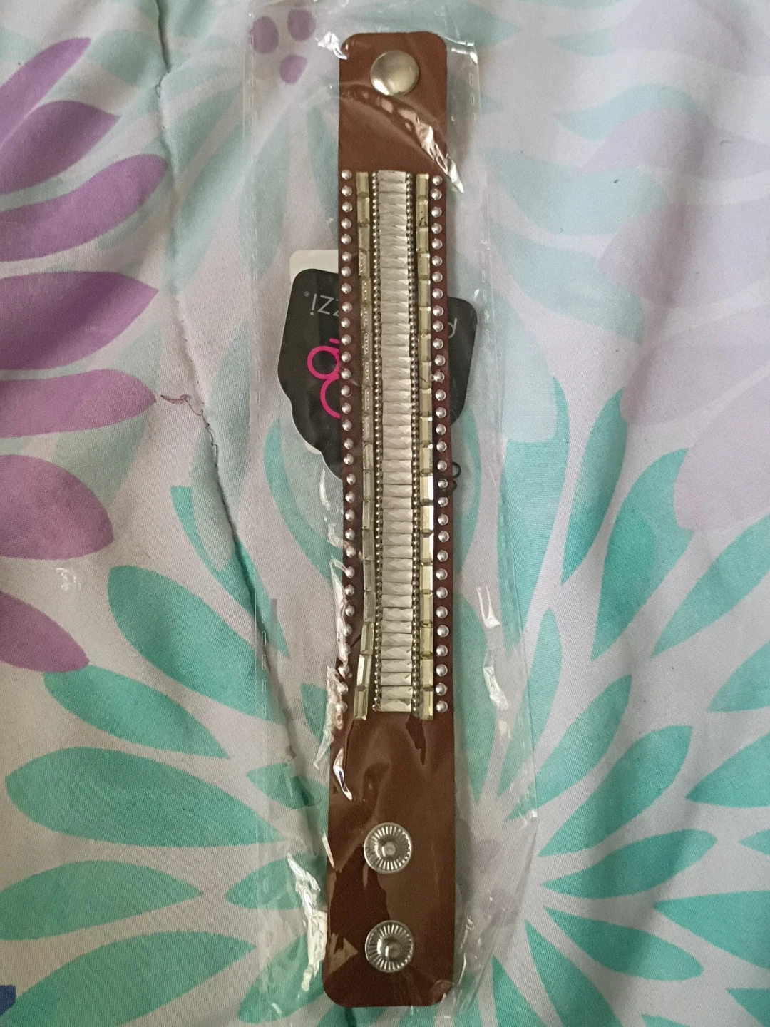 Paparazzi Brown Leather & Rhinestone Snap Bracelet