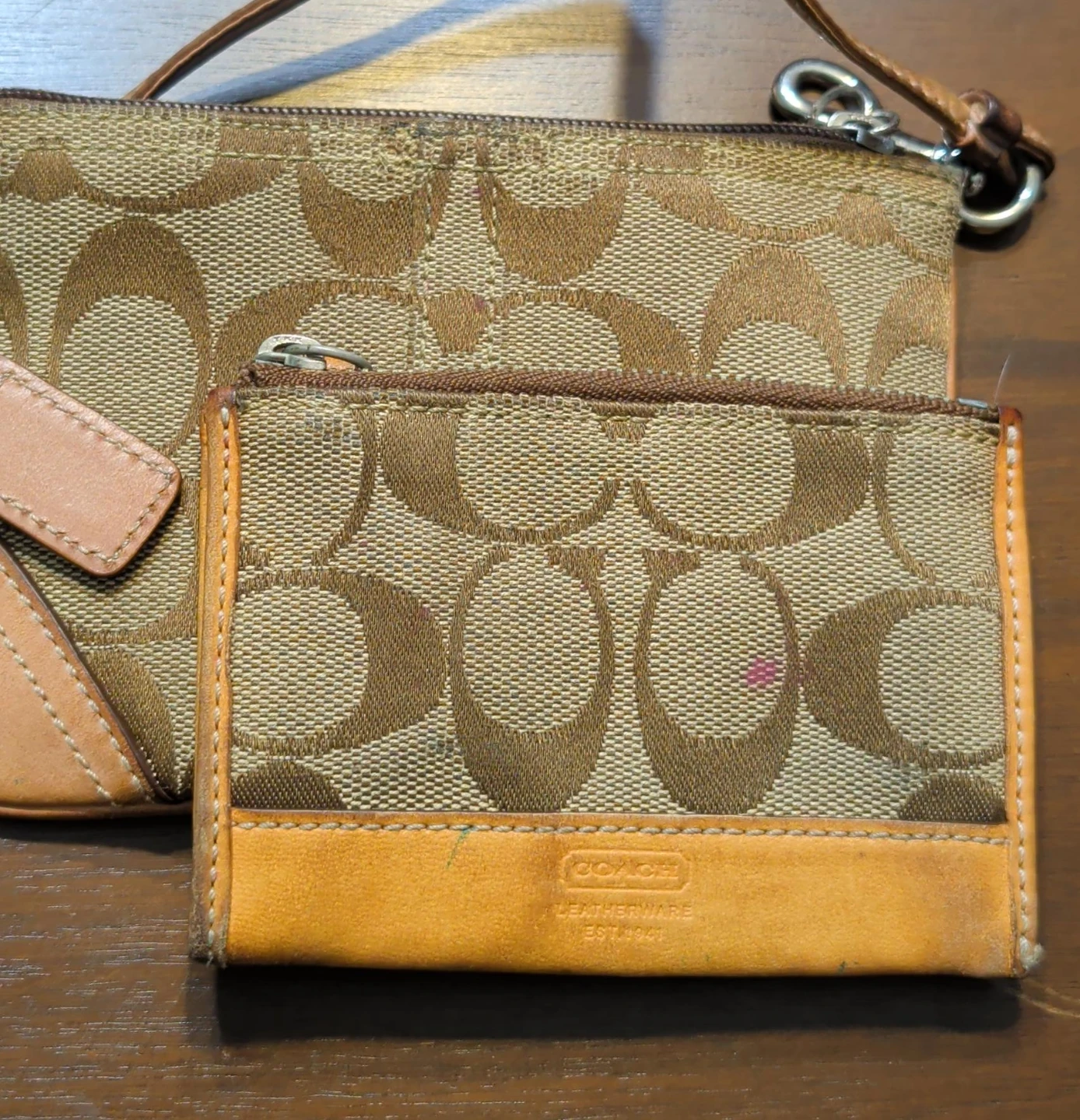 Coach Signature Canvas Wristlet and Coin Pouch Set