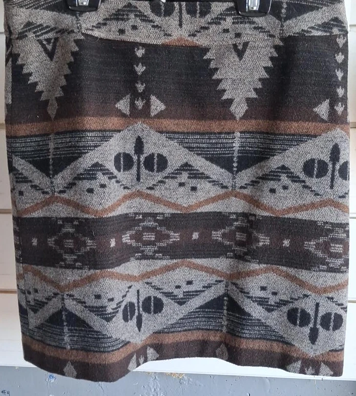 Wool Blend Geometric Print Pencil Skirt