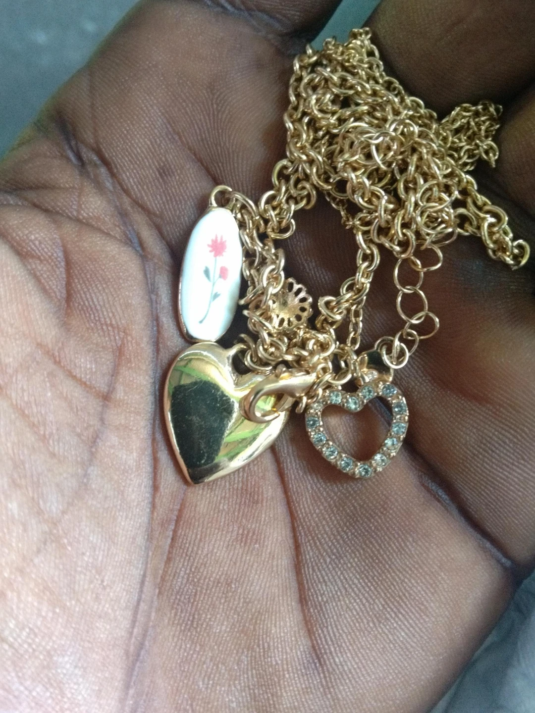 Gold Tone Necklace with Heart Pendants