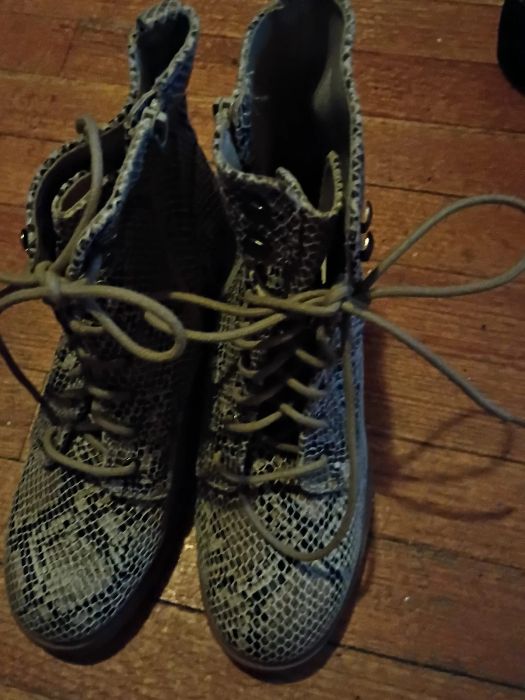 Snakeskin Lace-Up Ankle Boots