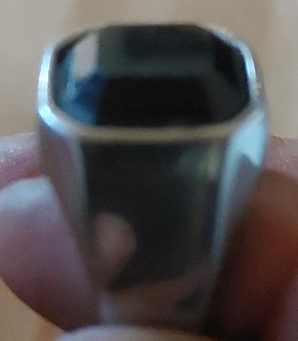 Men's Silver-Tone Ring with Black Gemstone