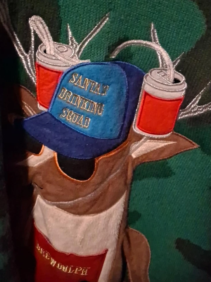 Funny Reindeer "Santa's Drinking Squad" Christmas Sweater