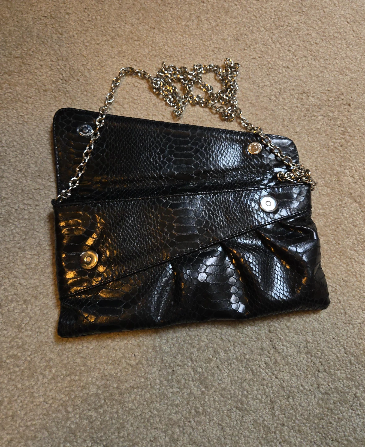 Black Snake Print Clutch with Chain Strap