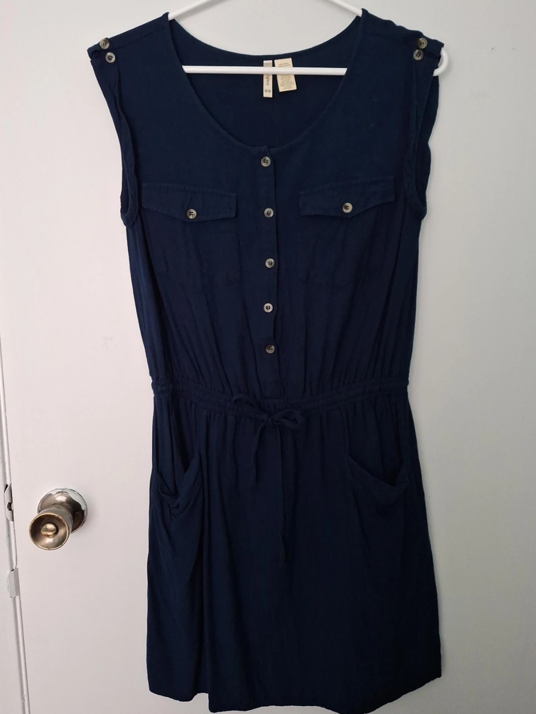 Navy Blue Sleeveless Button-Up Dress