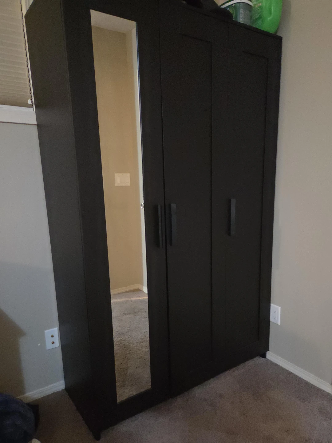 Black 3-Door Wardrobe with Mirror