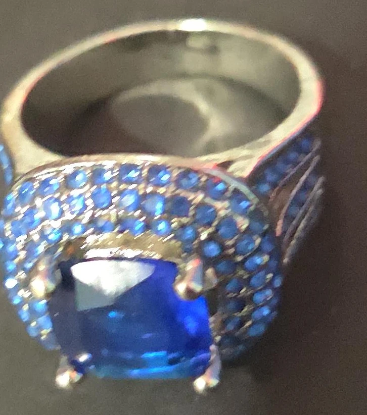 Statement Ring with Blue Gemstone and Blue Crystals