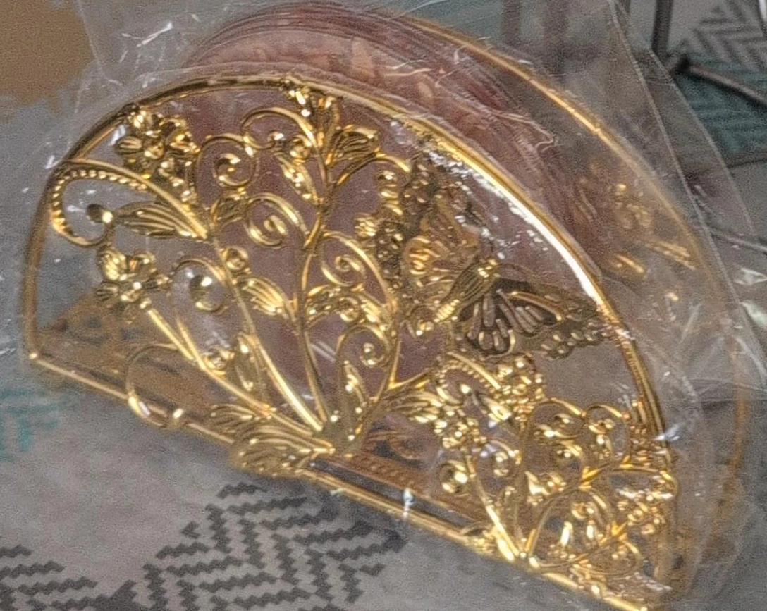 Gold Tone Floral and Butterfly Napkin Holder
