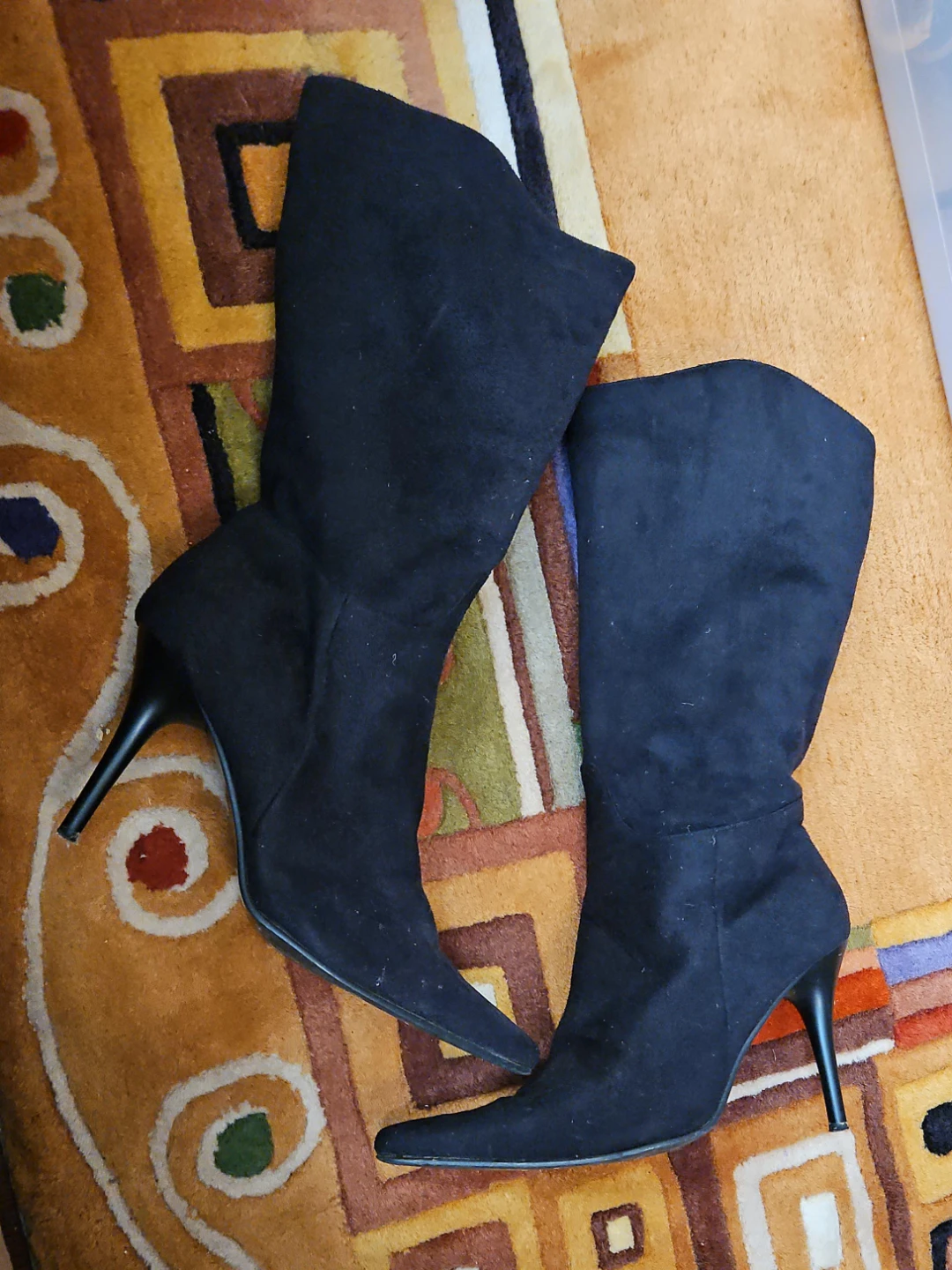 Black Faux Suede Knee-High Stiletto Boots