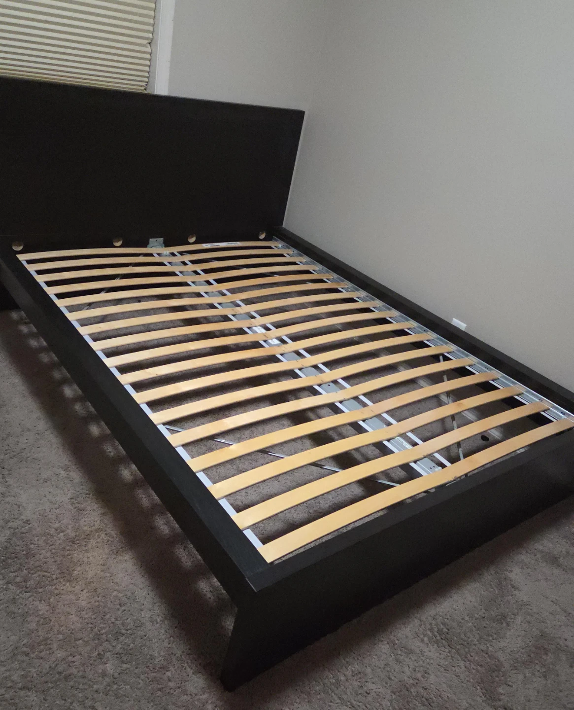 Queen Size Dark Brown Bed Frame with Headboard