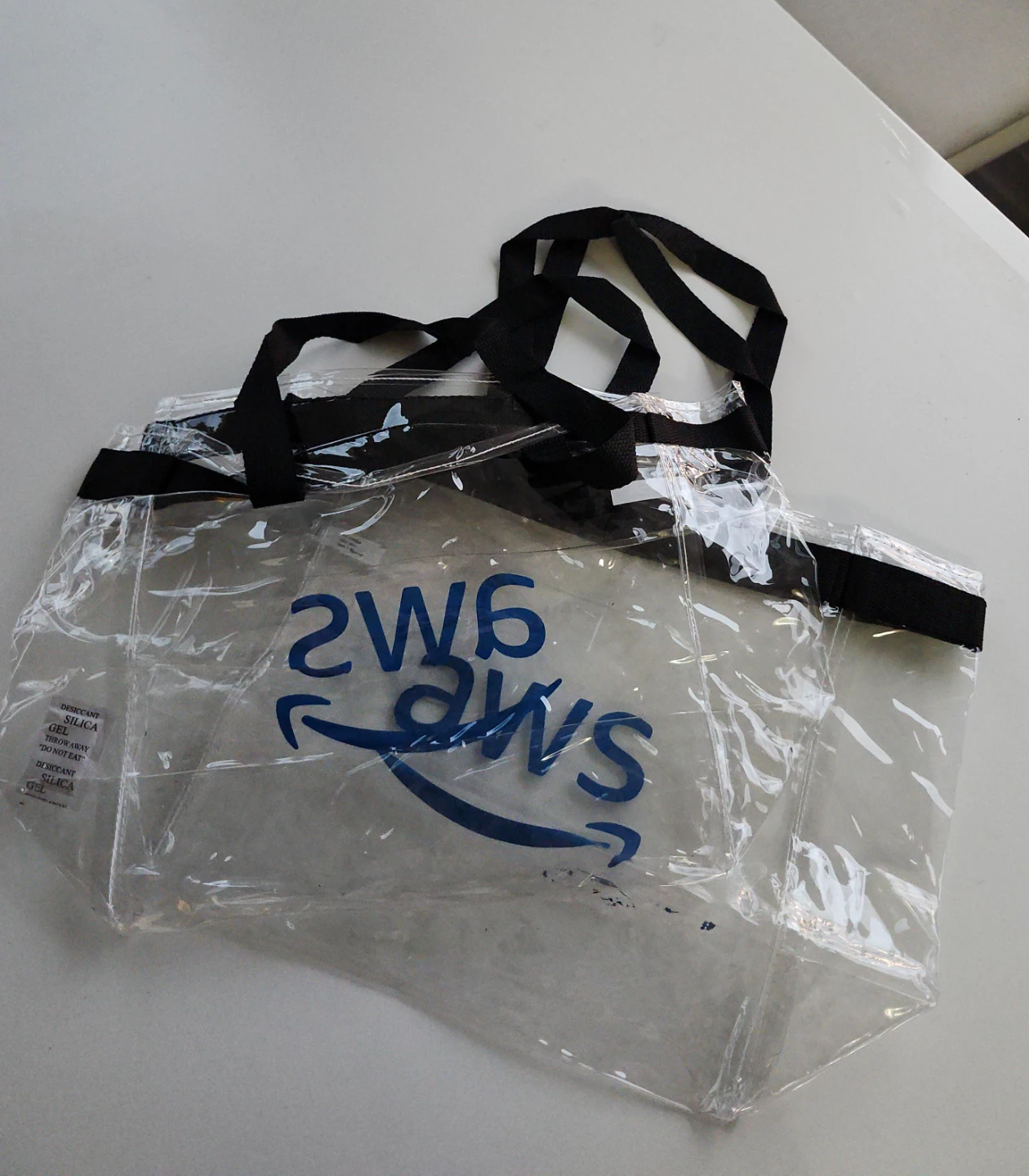 2 AWS clear plastic tote bag