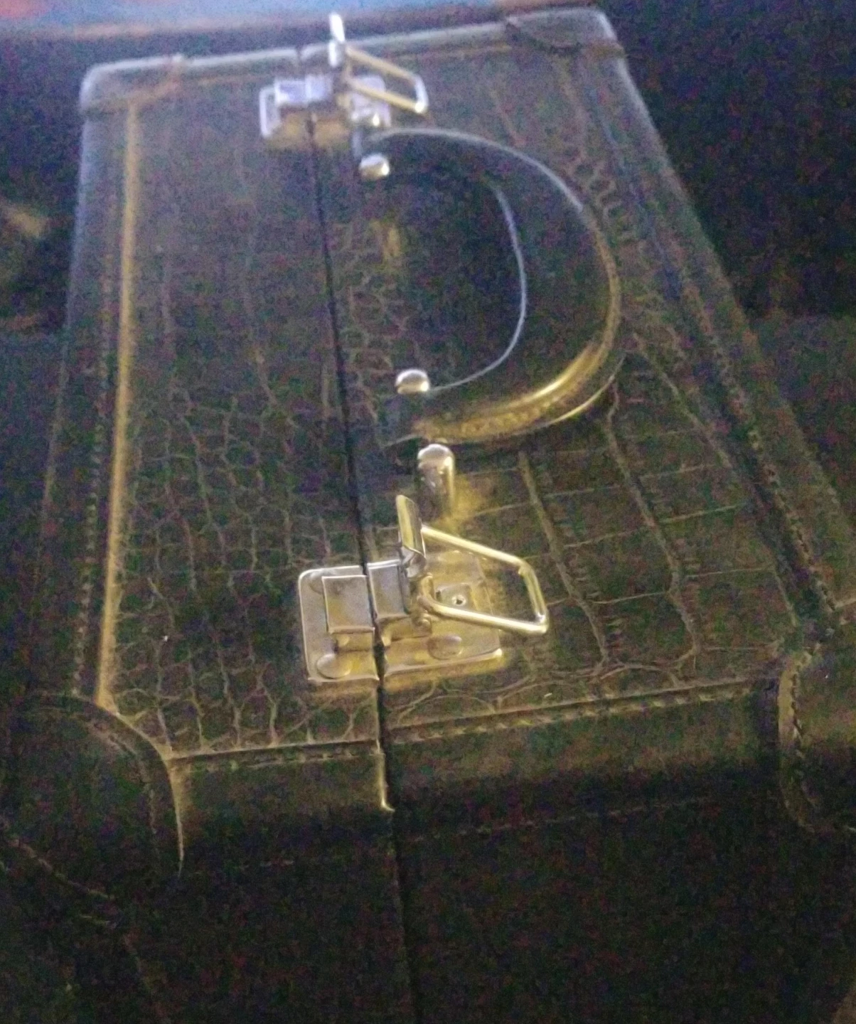 Black Faux Croc Makeup Train Case Organizer
