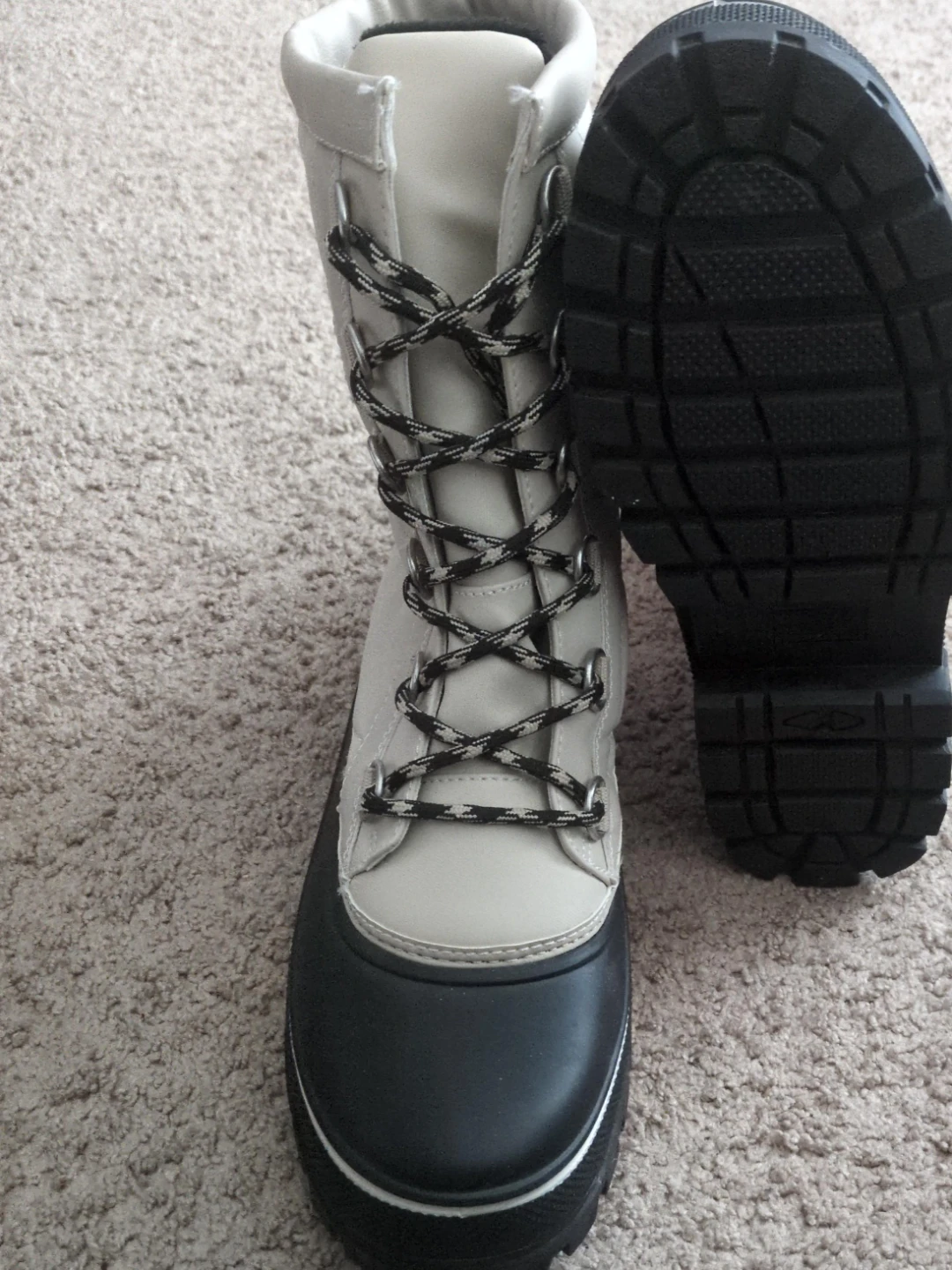 Never worn Cream and Black Lace-Up Winter Boots