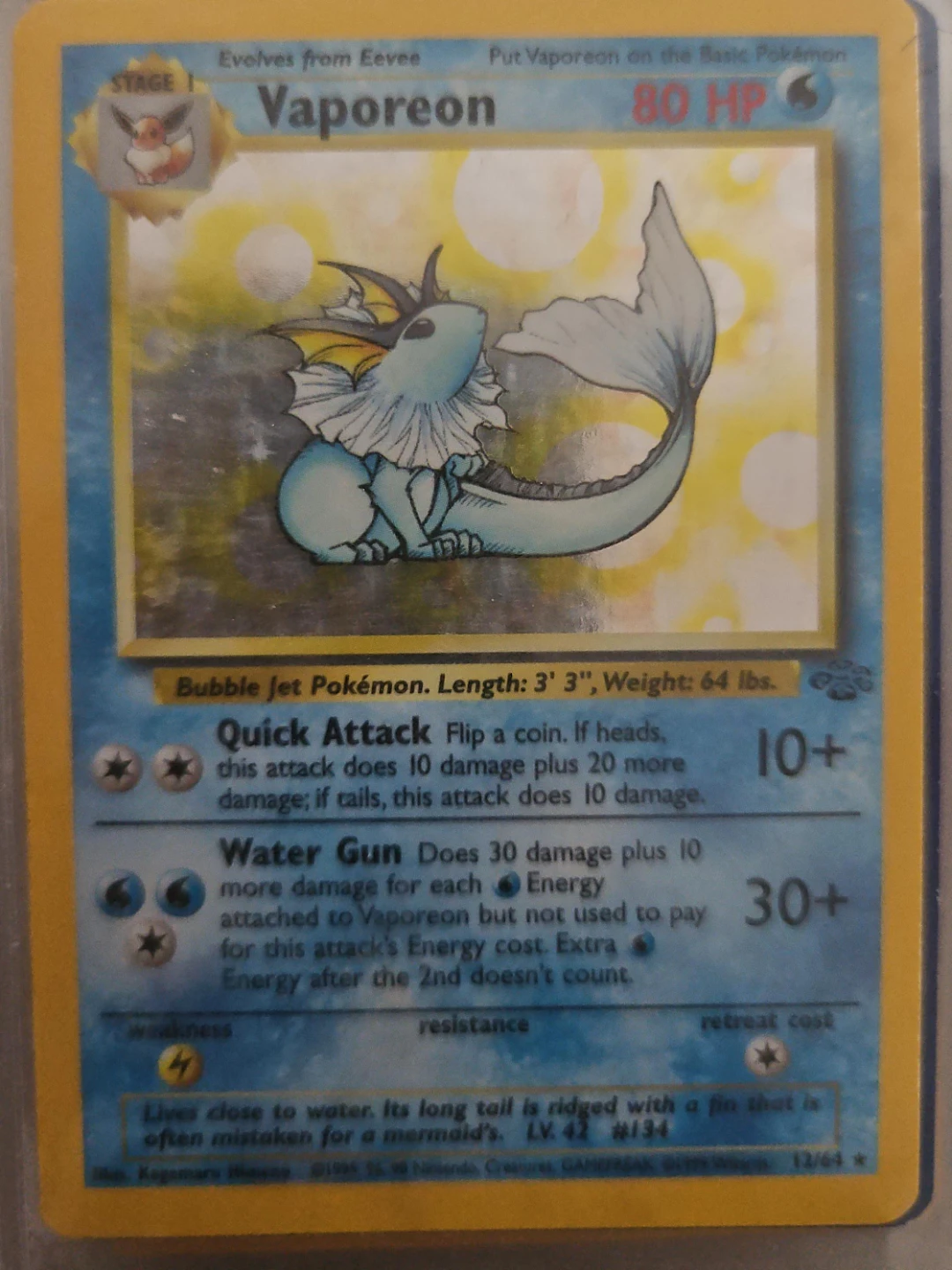 Pokémon Vaporeon #12/64 – Jungle – Holo Rare – Vintage