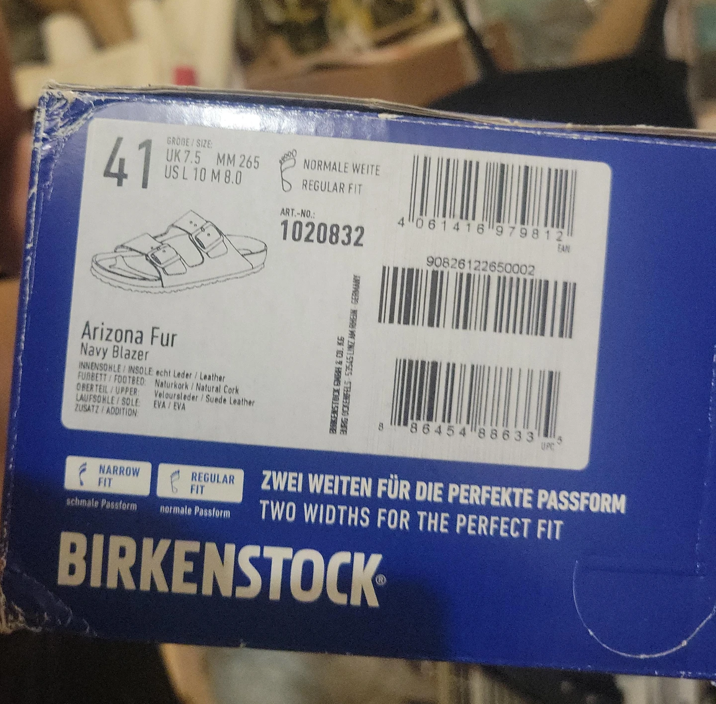 Birkenstock Arizona Fur Navy Blazer Sandals Size 41