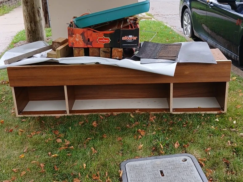 Wooden media console with open shelves