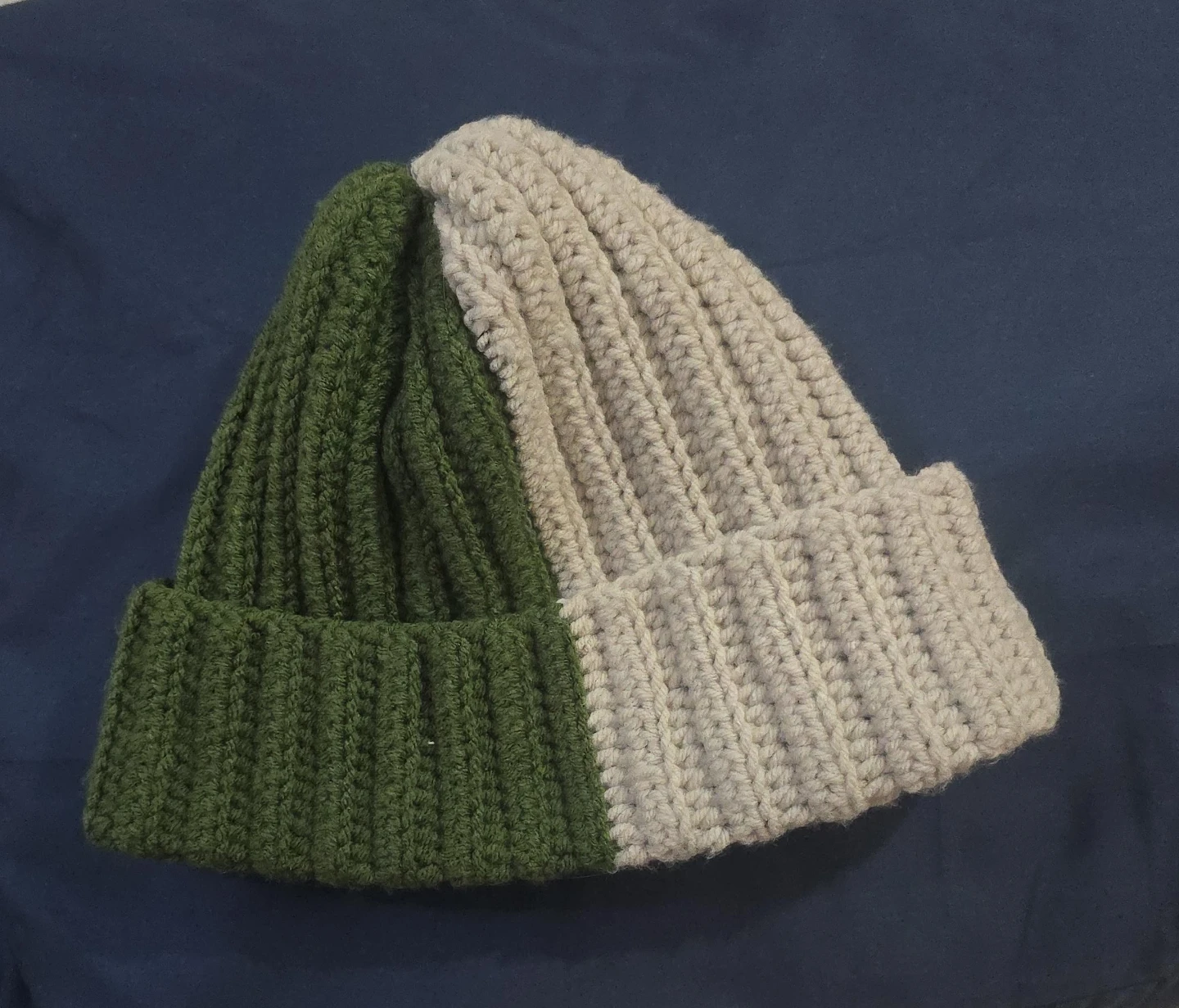 Two-Tone Crochet Beanie Green & White