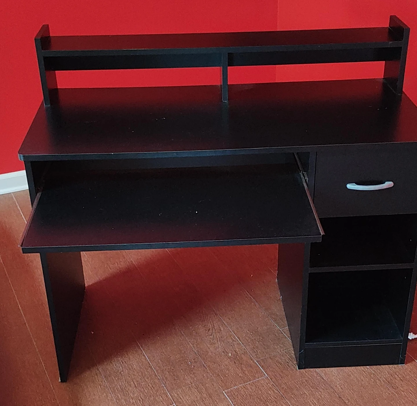 Black Computer Desk with Hutch and Drawer