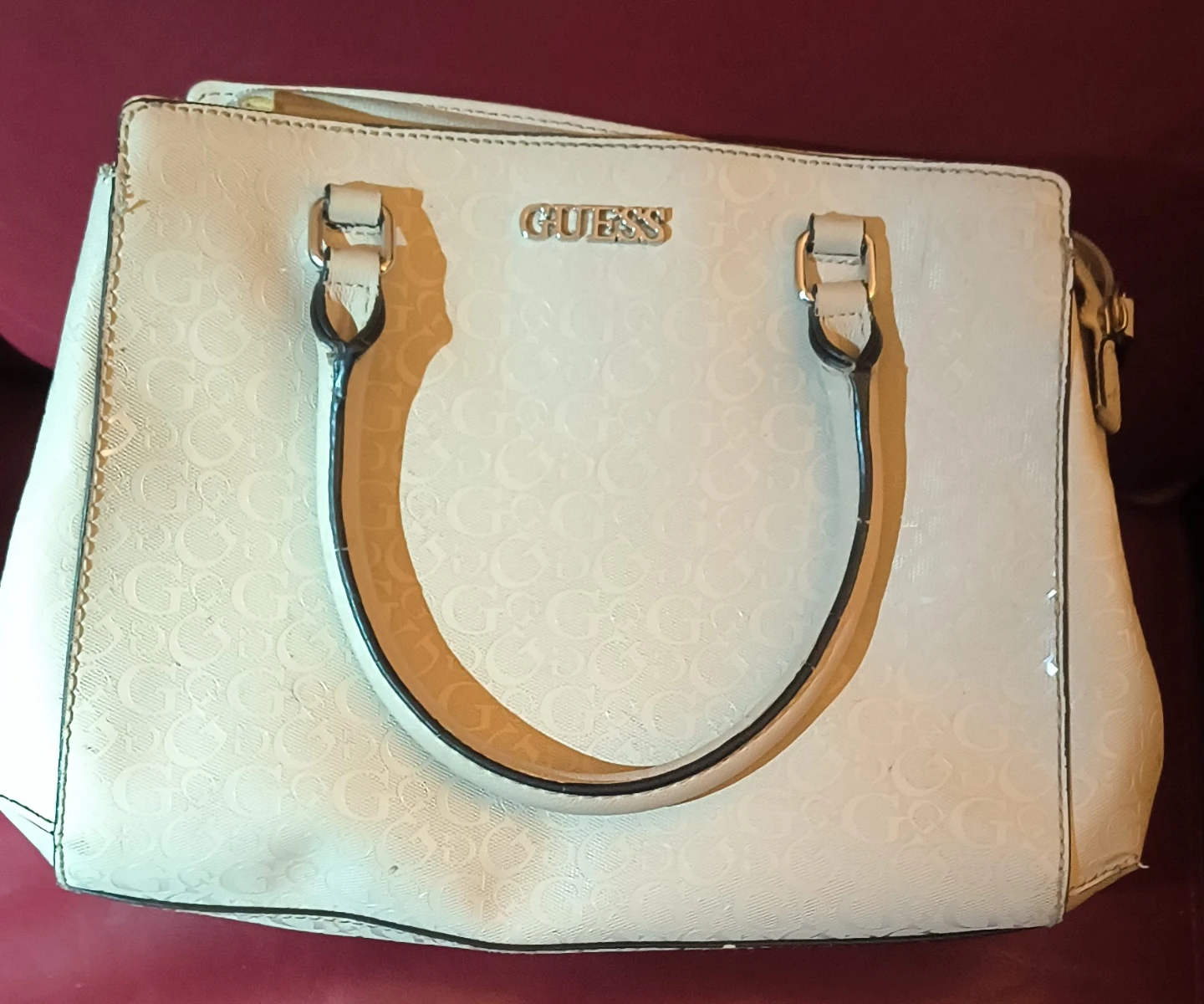 GUESS Cream Monogram Tote Bag