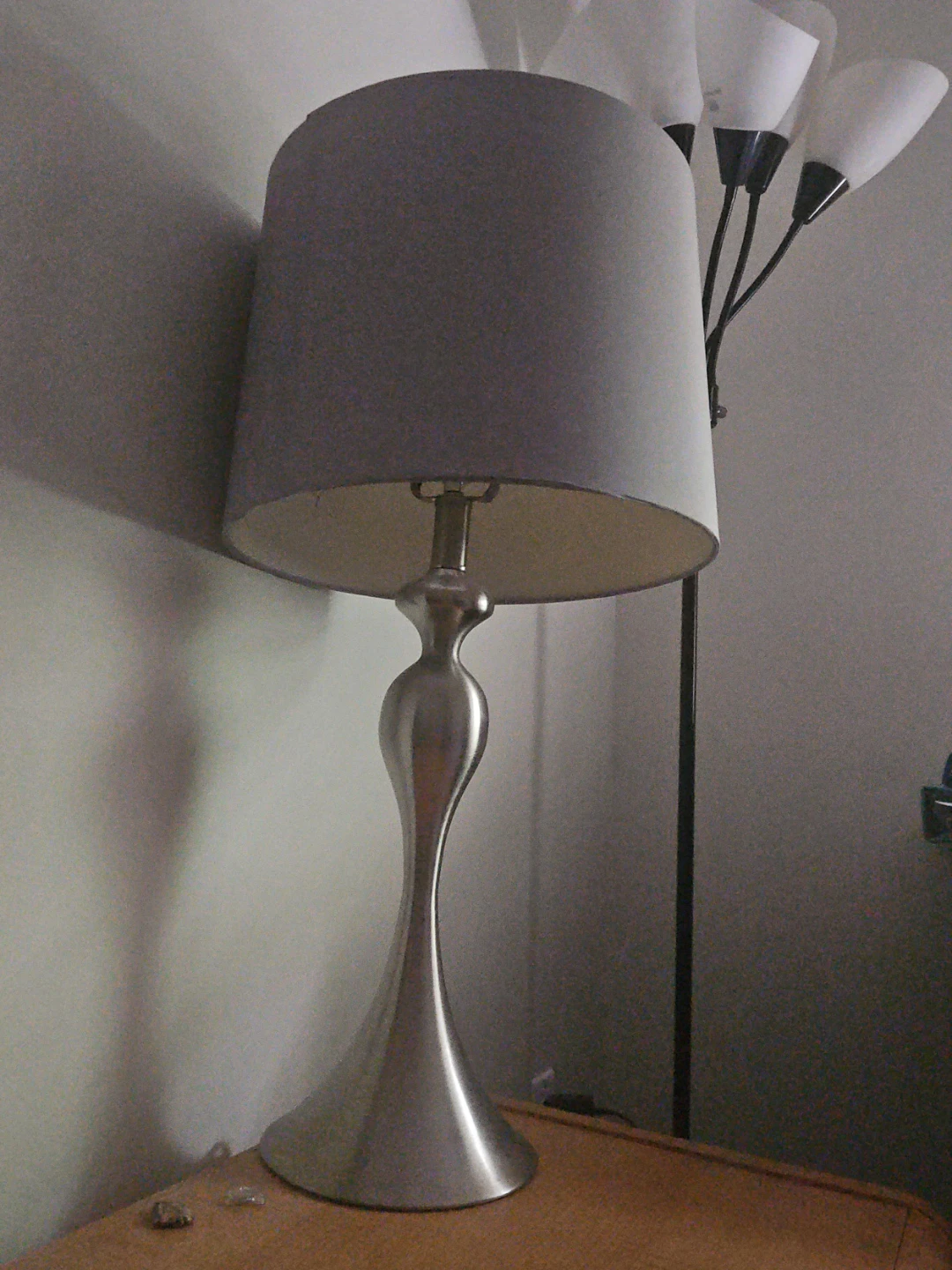 Silver Table Lamp with Grey Shade