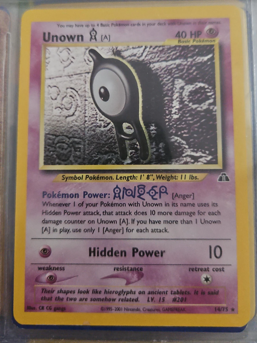 Pokémon Unown A #14/75 – Neo Discovery – Holo Rare – Vintage