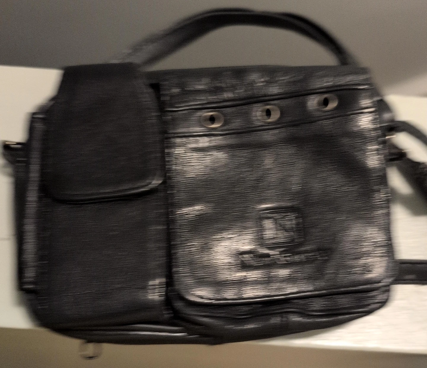 Black Faux Leather Shoulder Bag
